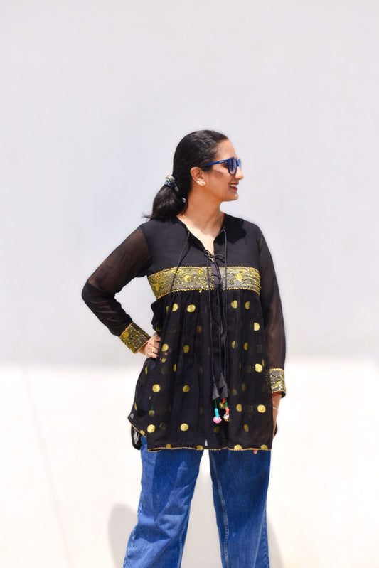 Black Sheer Polka Dot Top