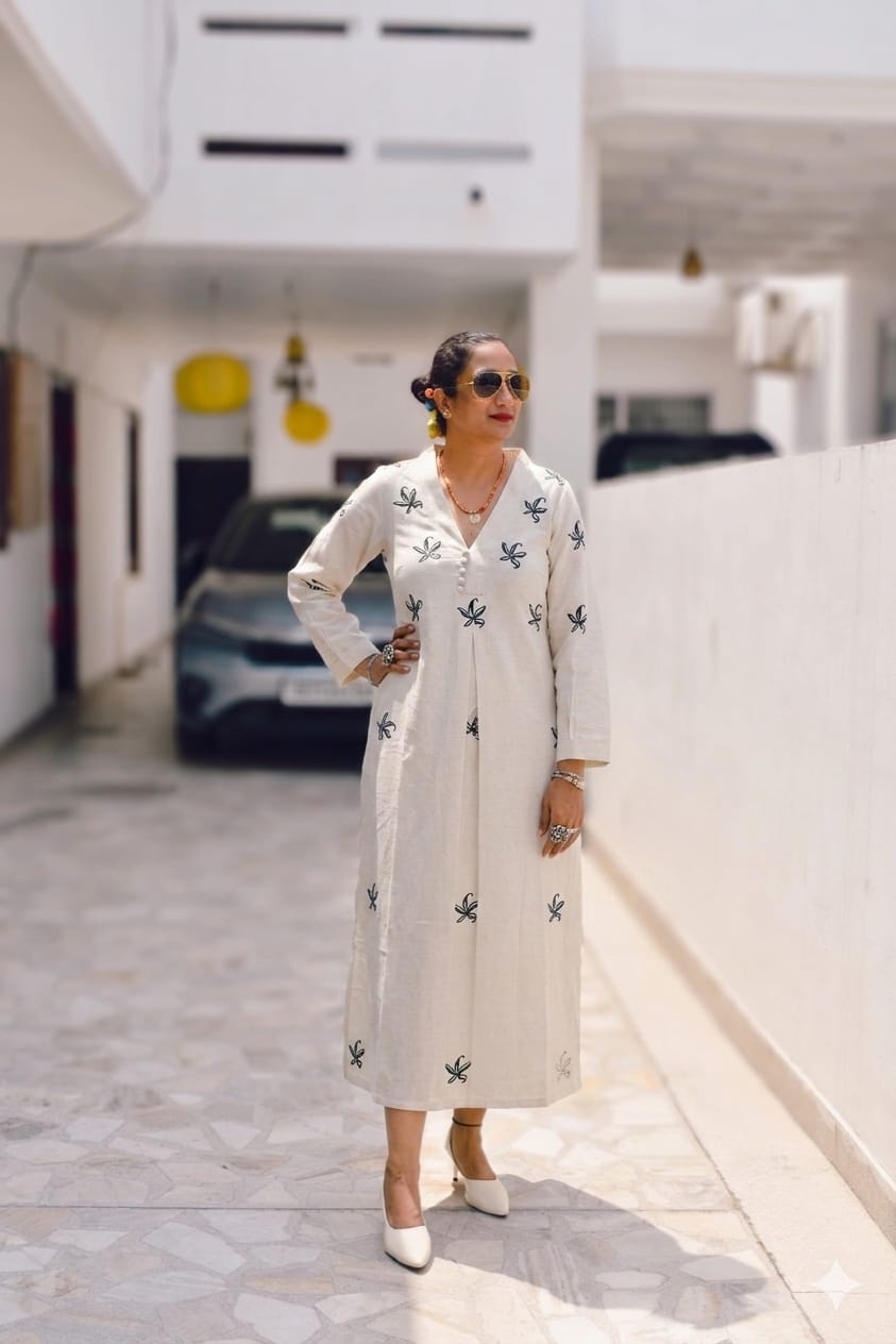 Ivory Handpainted Bloom Dress