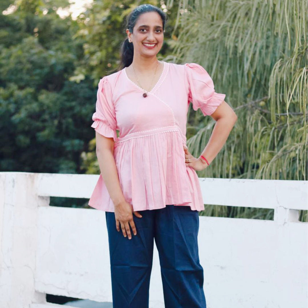 Classy Pink Top with Blue Trouser