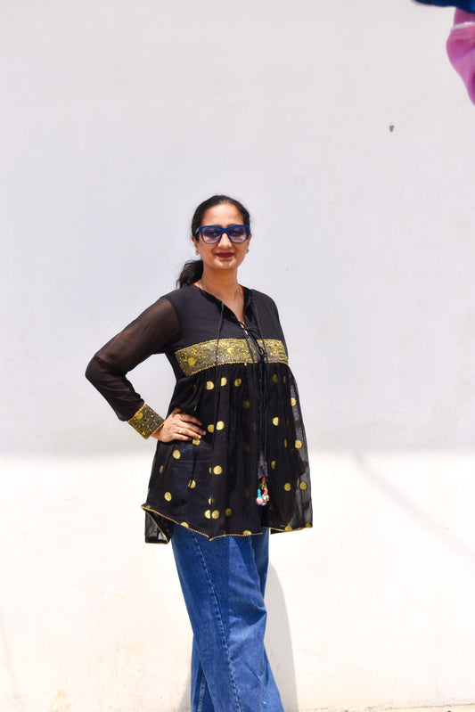 Black Sheer Polka Dot Top