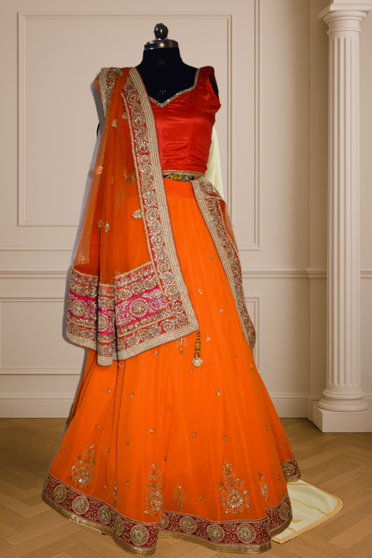 Vibrant Orange Embellished Lehenga Set