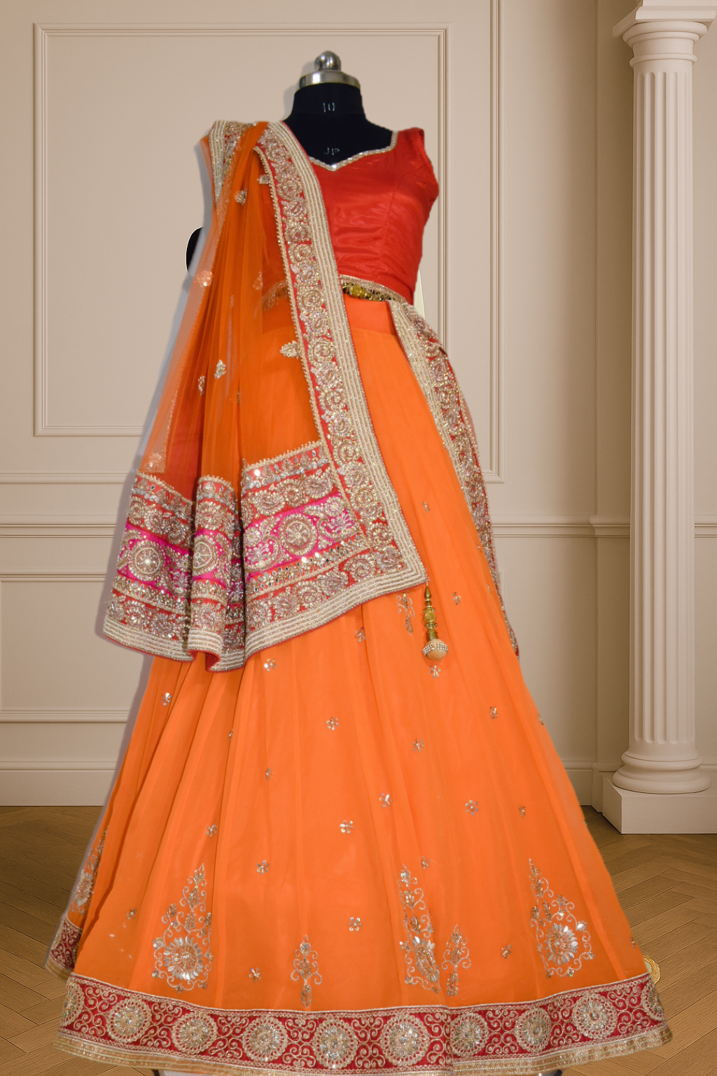 Vibrant Orange Embellished Lehenga Set