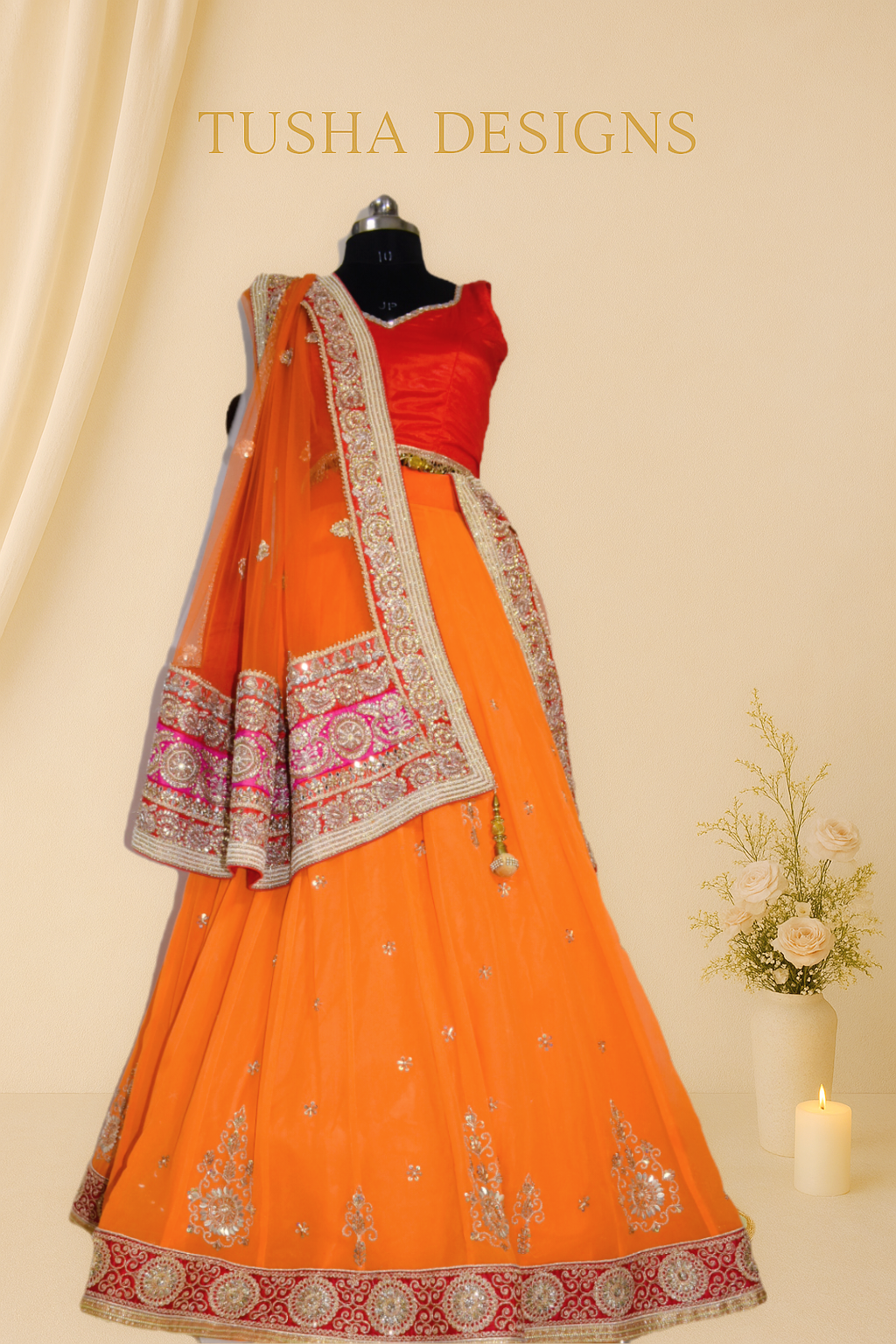 Vibrant Orange Embellished Lehenga Set