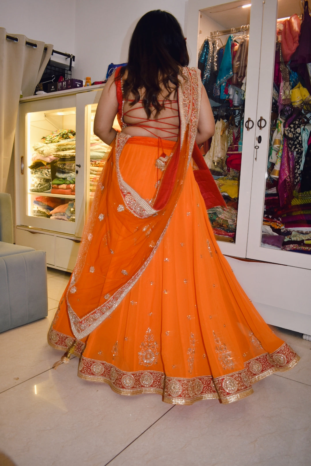 Vibrant Orange Embellished Lehenga Set