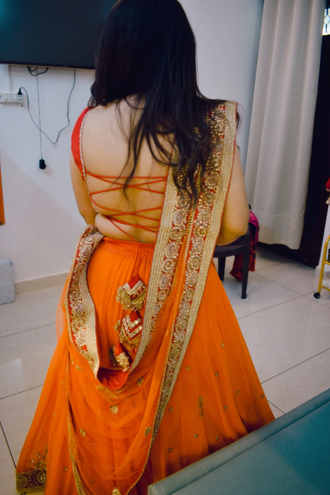 Vibrant Orange Embellished Lehenga Set