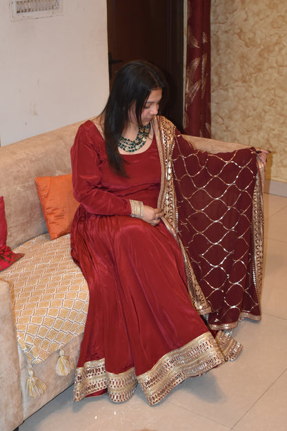 Sindoori Shobha – Crepe Double Flare Anarkali Set