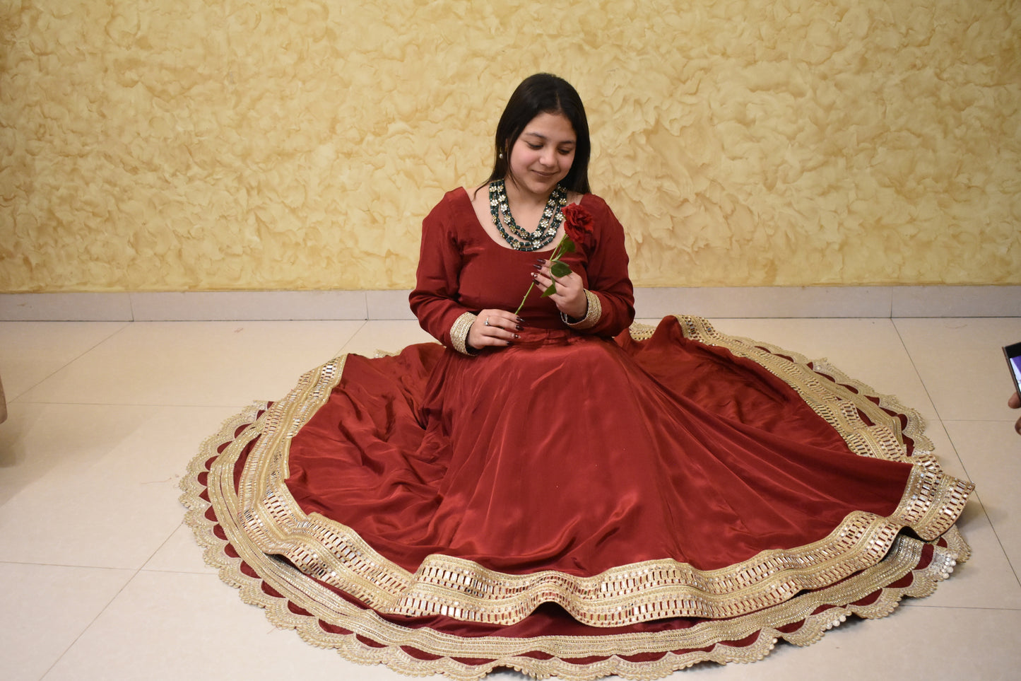 Sindoori Shobha – Crepe Double Flare Anarkali Set