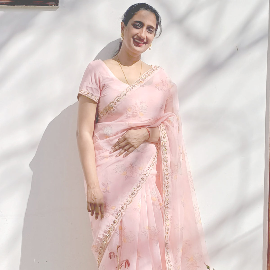 Peach Organza Saree