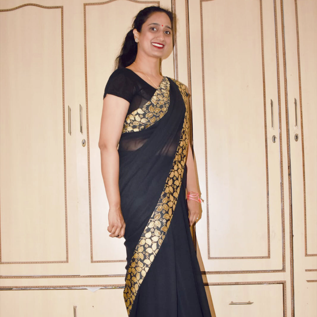 Pure Black Georgette Saree