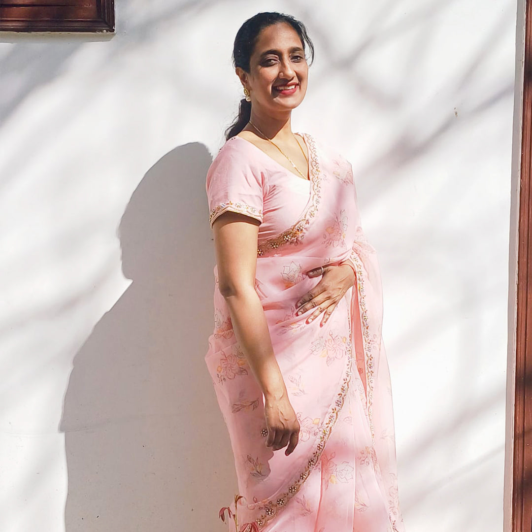 Peach Organza Saree