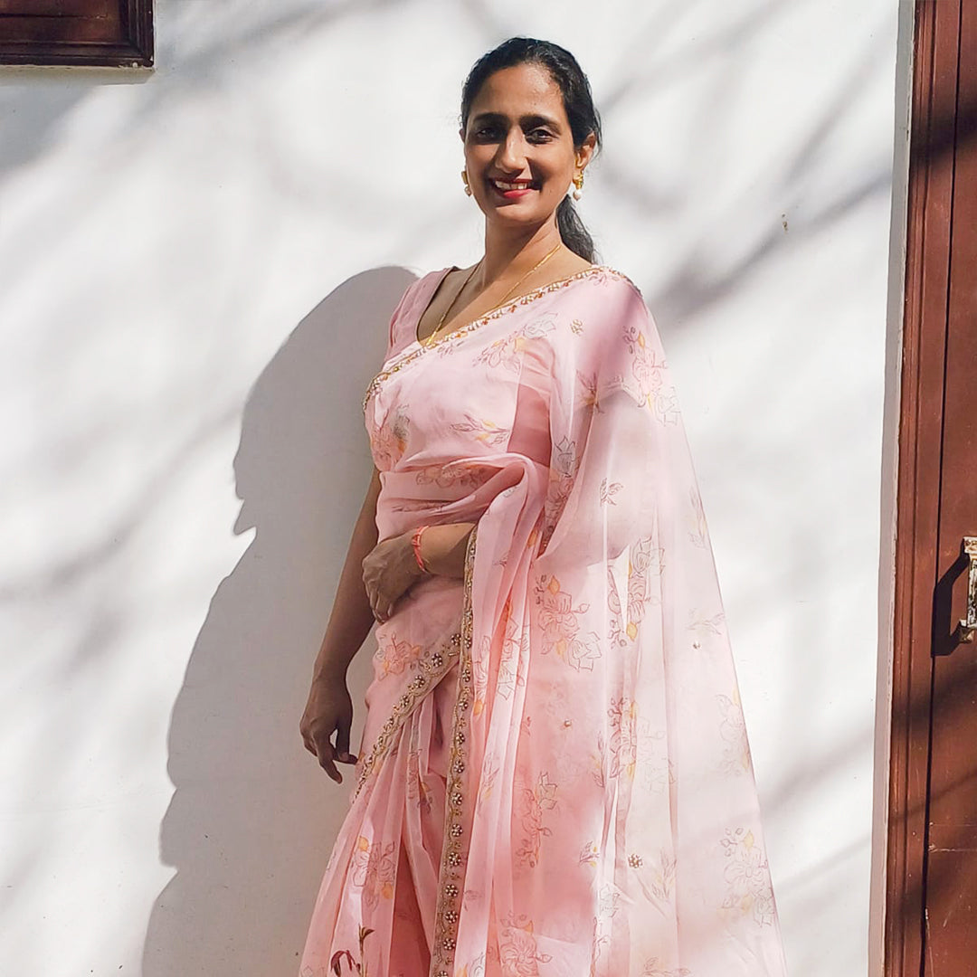 Peach Organza Saree