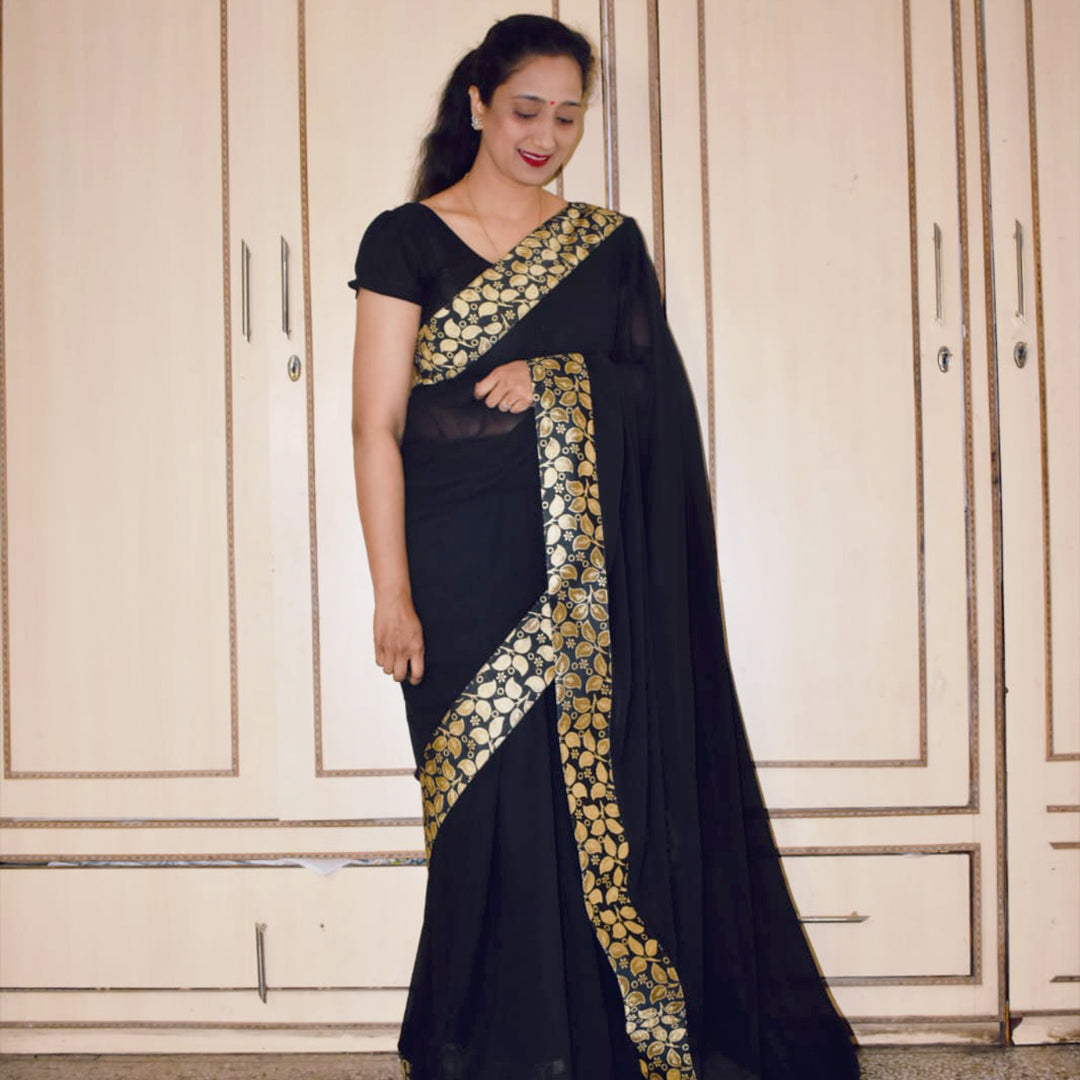 Pure Black Georgette Saree