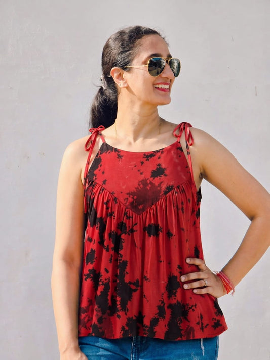 Red Splash Tie-Dye Top