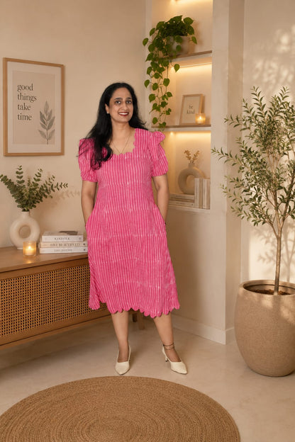 Rosé Scallop Handblock Dress
