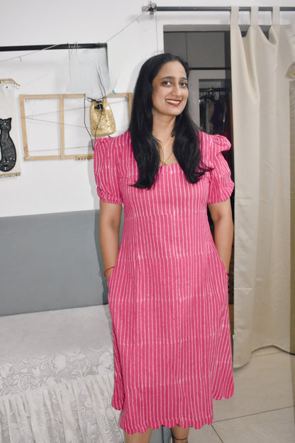 Rosé Scallop Handblock Dress